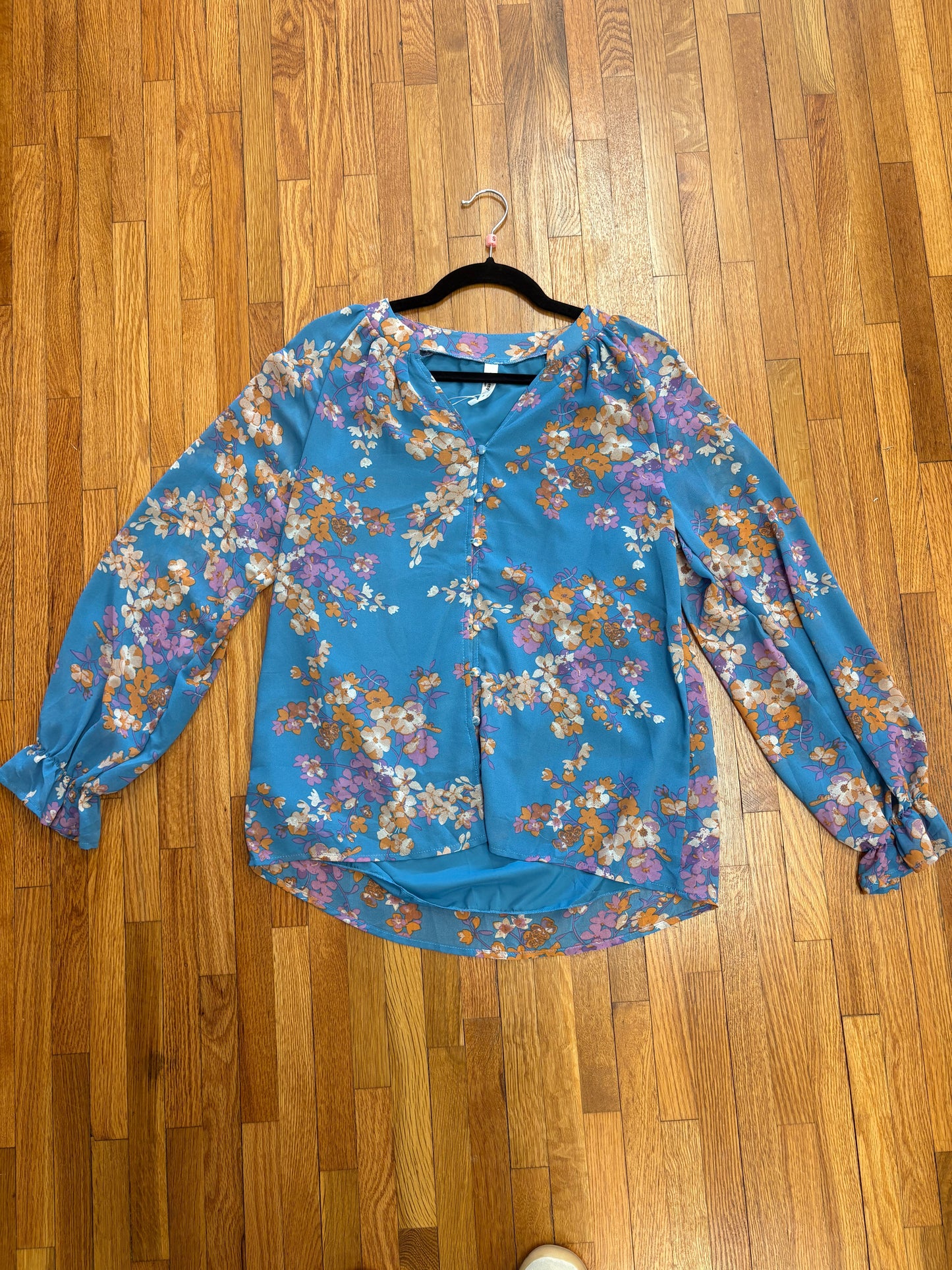 Floral Print Smocked Ruffle Trim Blouse