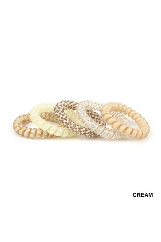 Solid - Flower - Checker Hair Coil Tie, Mix of 5 Set