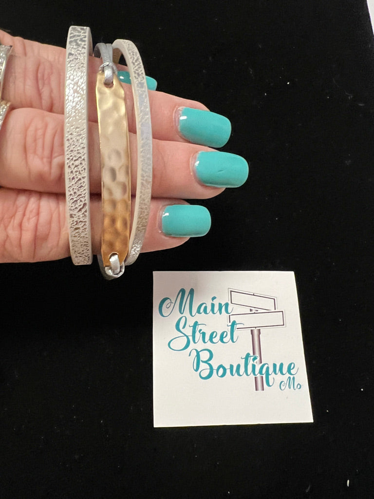 Three Strip Hammered Bracelet