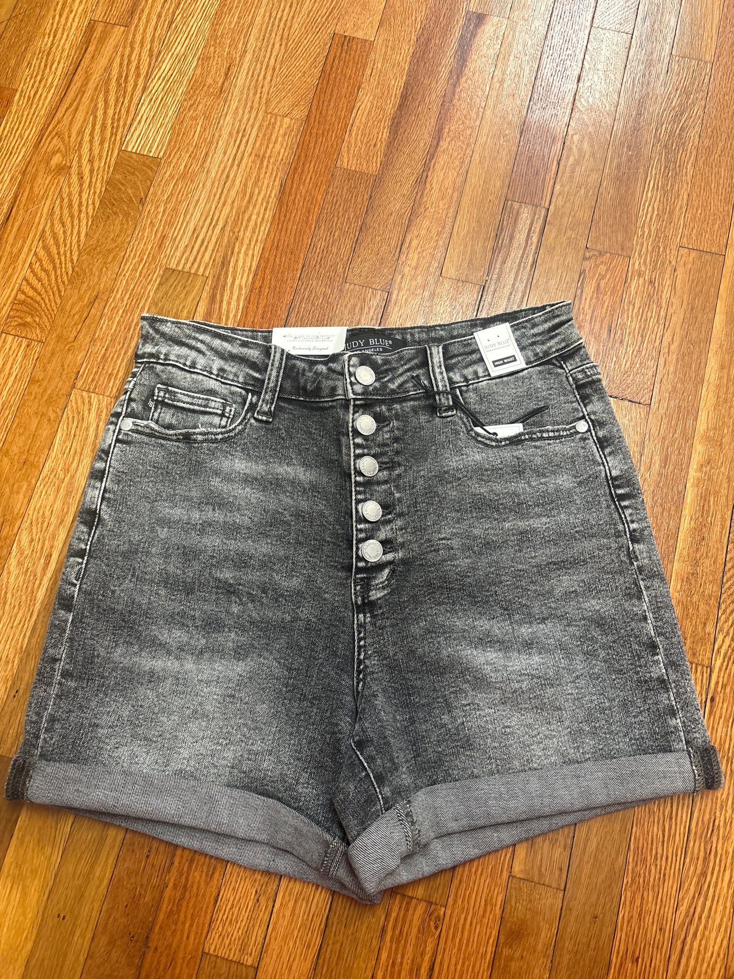 Judy Blue Grey Button Fly Cuffed Denim Shorts