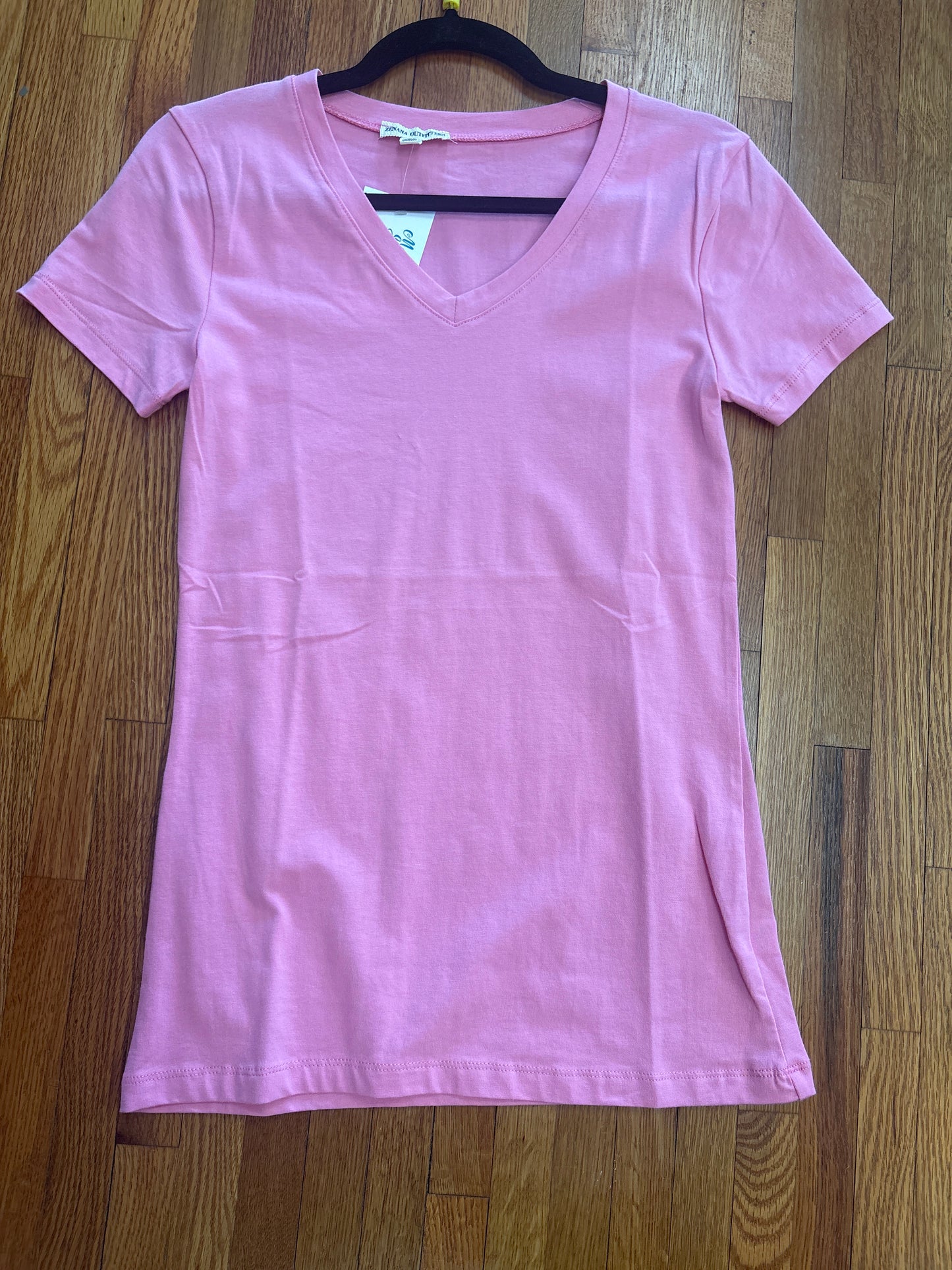 V Neck Short Sleeve Basic Tee - Pink