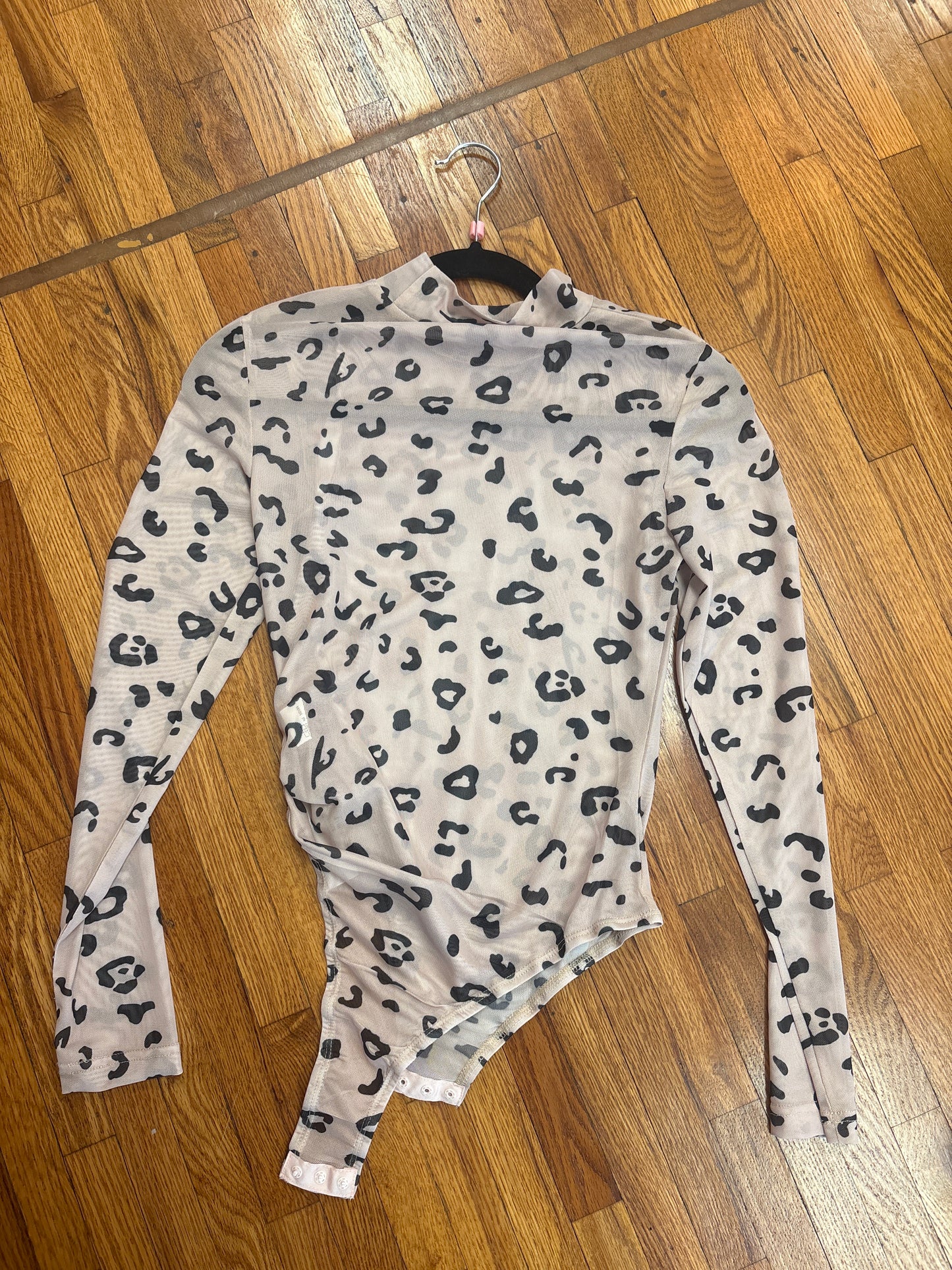 Leopard Mesh Mock Neck Long Sleeve Bodysuit