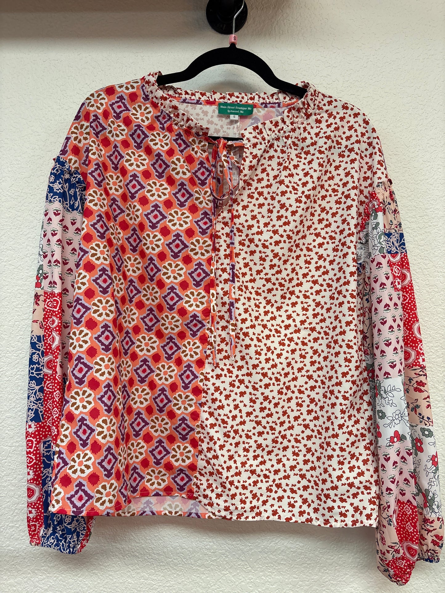 Floral Patchwork Tied V-Neck Blouse