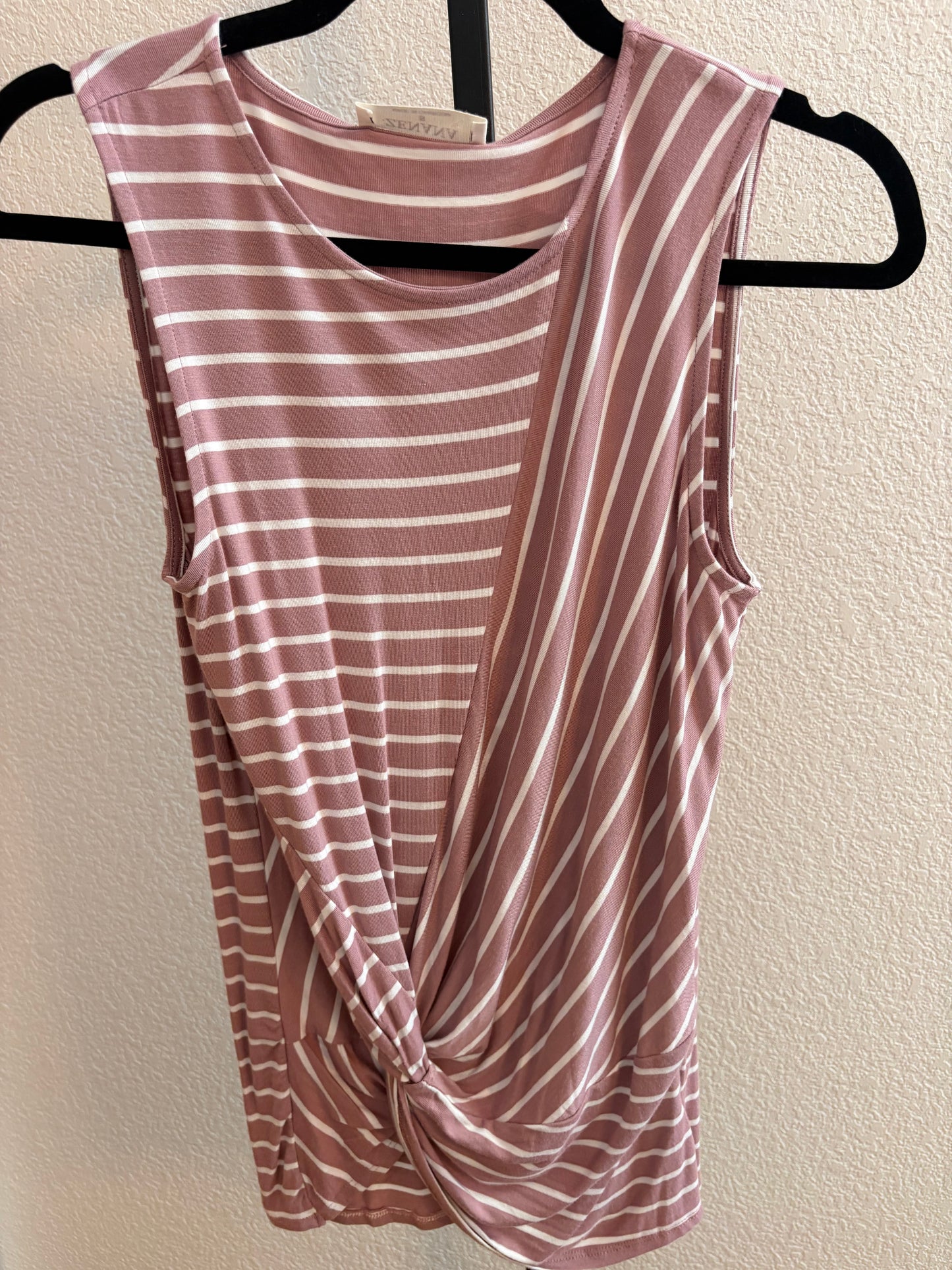 Striped Knot-Front Sleeveless Top