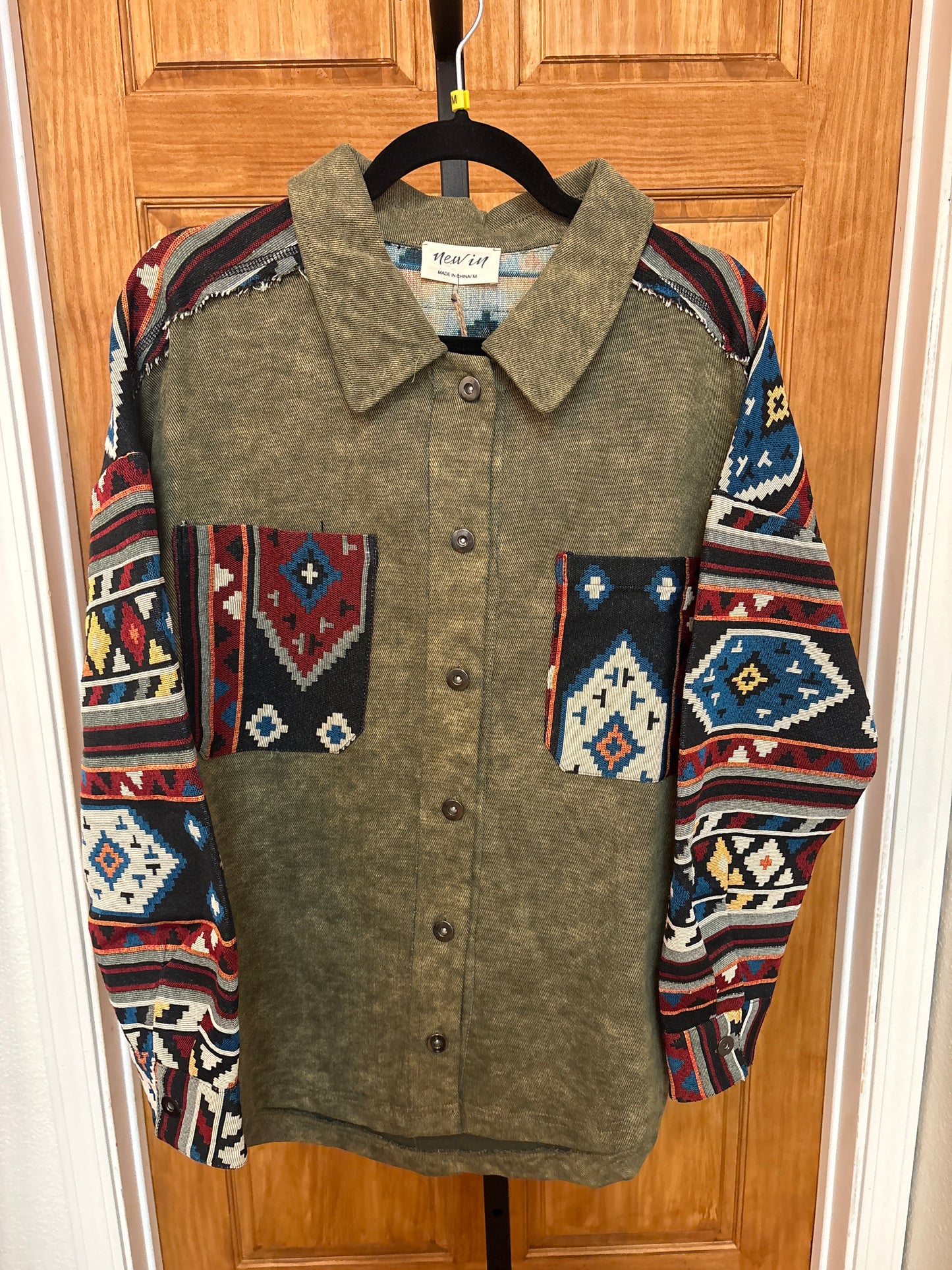Aztec Graphic Oversized Button Down Shacket