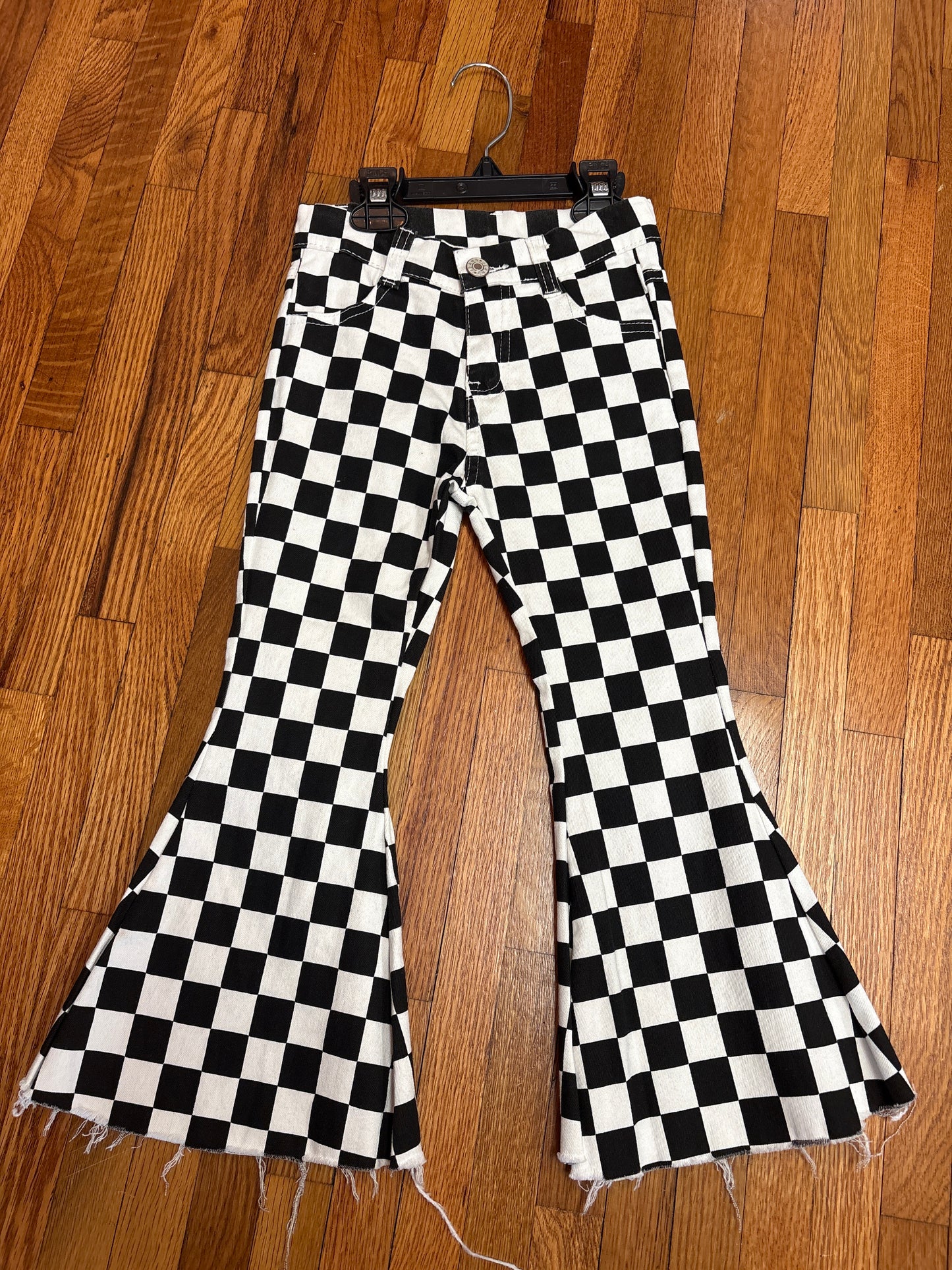 Black Checkered Flared Jeans