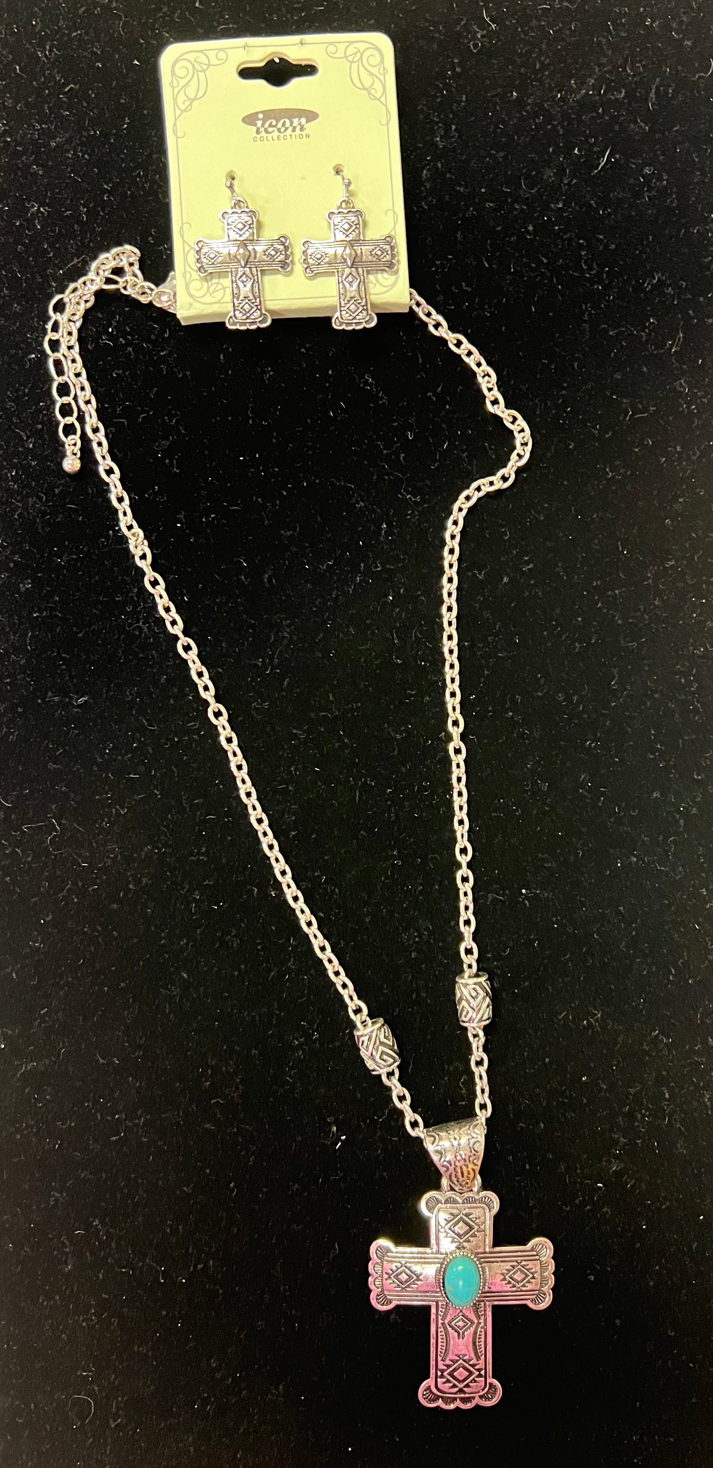 Silver Cross with Turquoise Accent Necklace