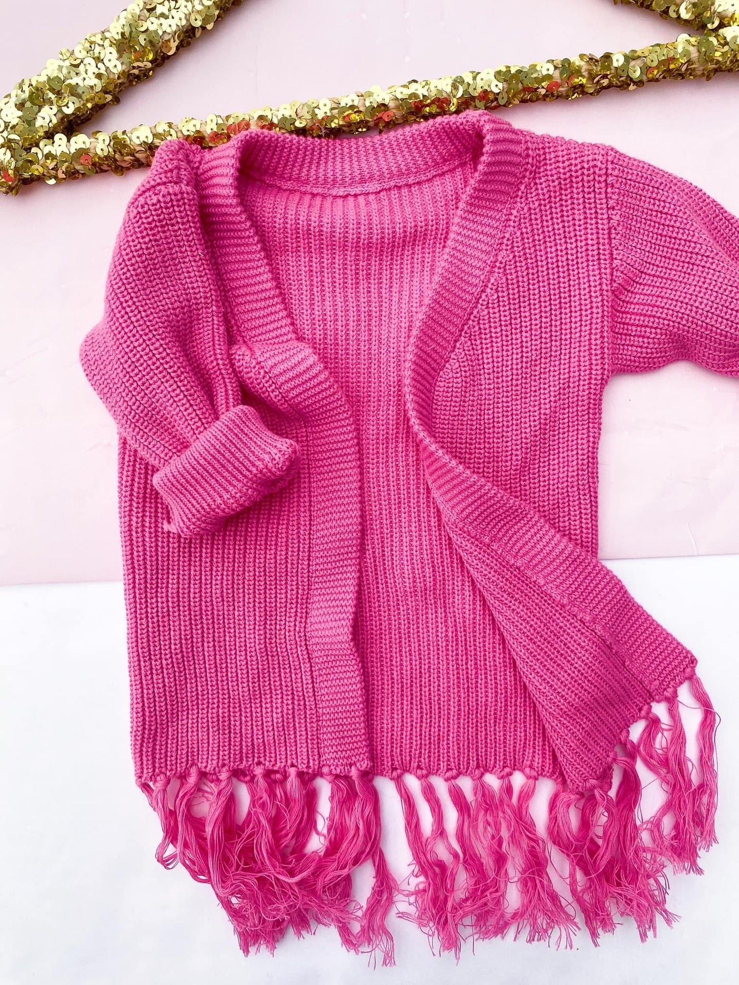 Girls Hot Pink Fringe Cardigan