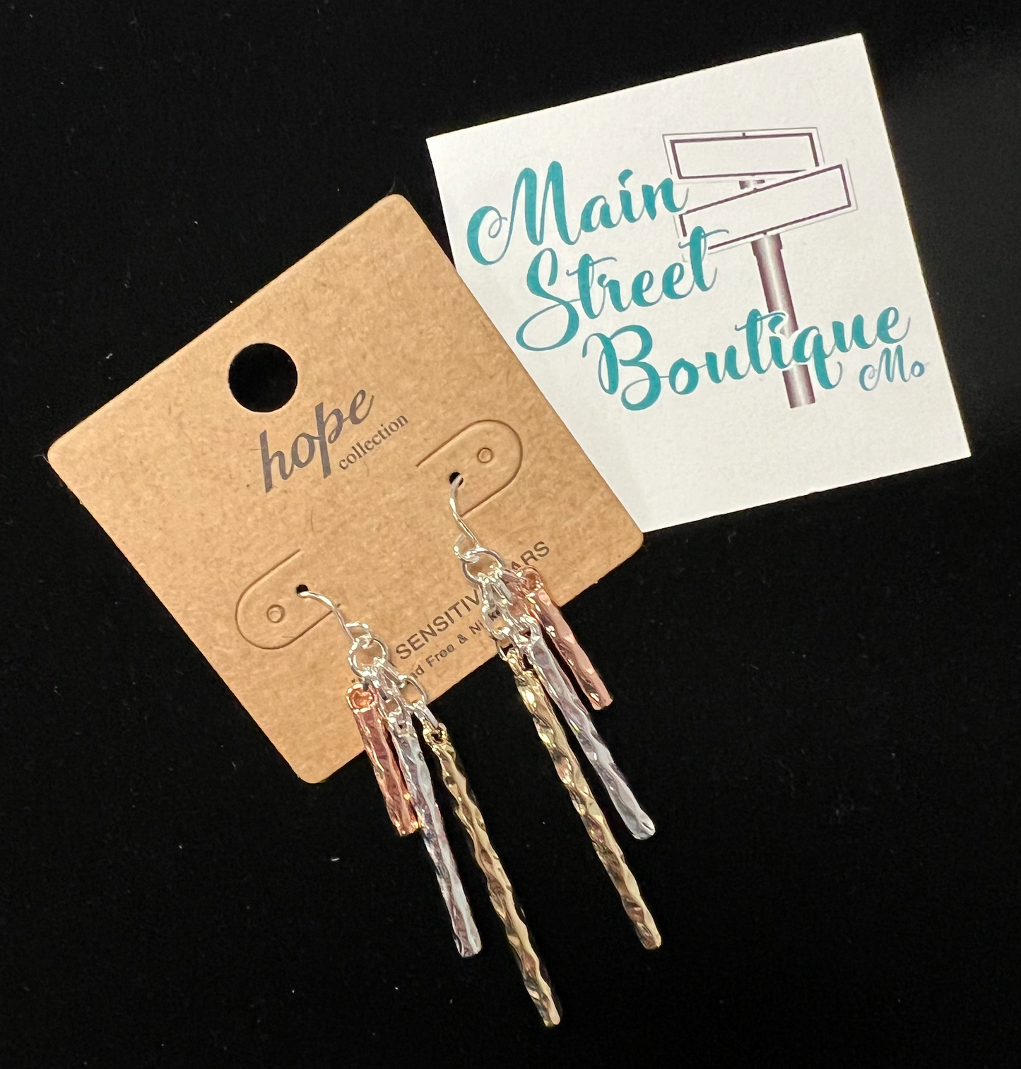 Tri Metal Dangle Earrings