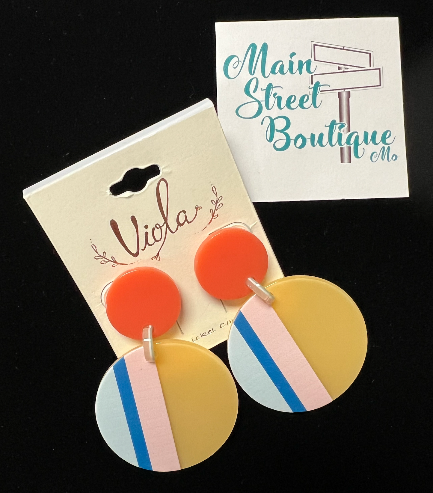 Block Striped Print Round Drop Earrings