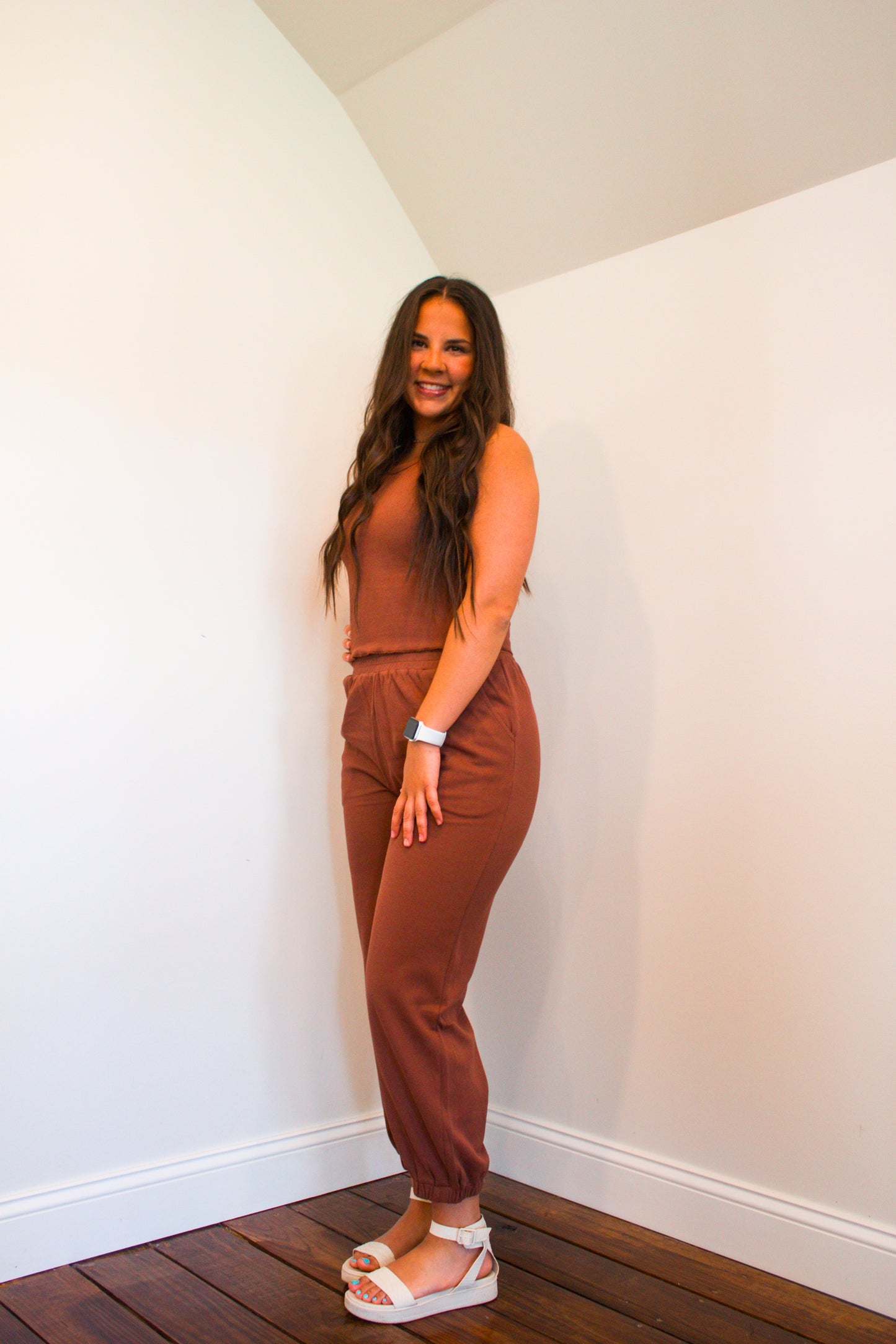 ribbed jogger set in chestnut