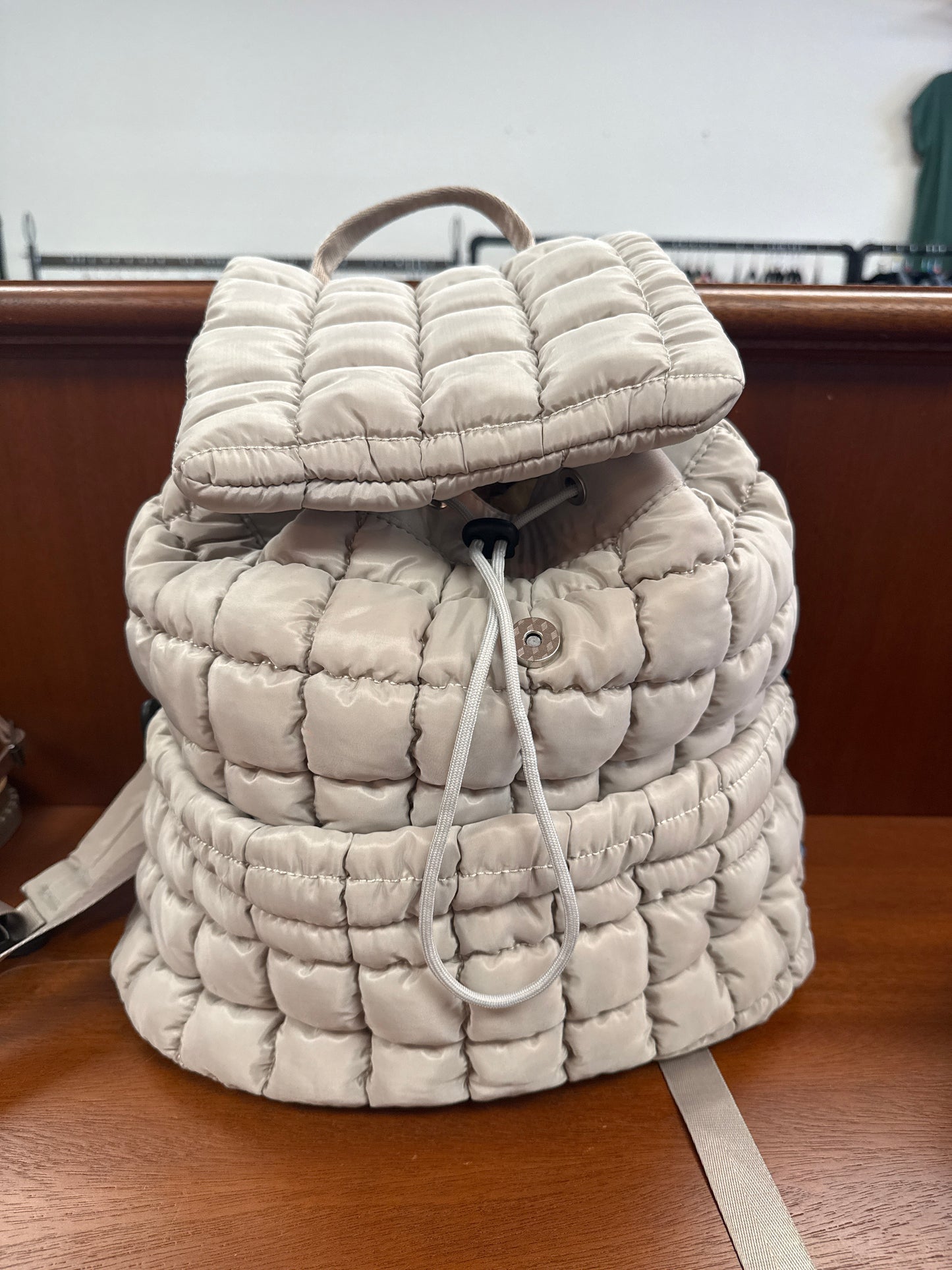 Solid Flapped Quilted Puffer Backpack