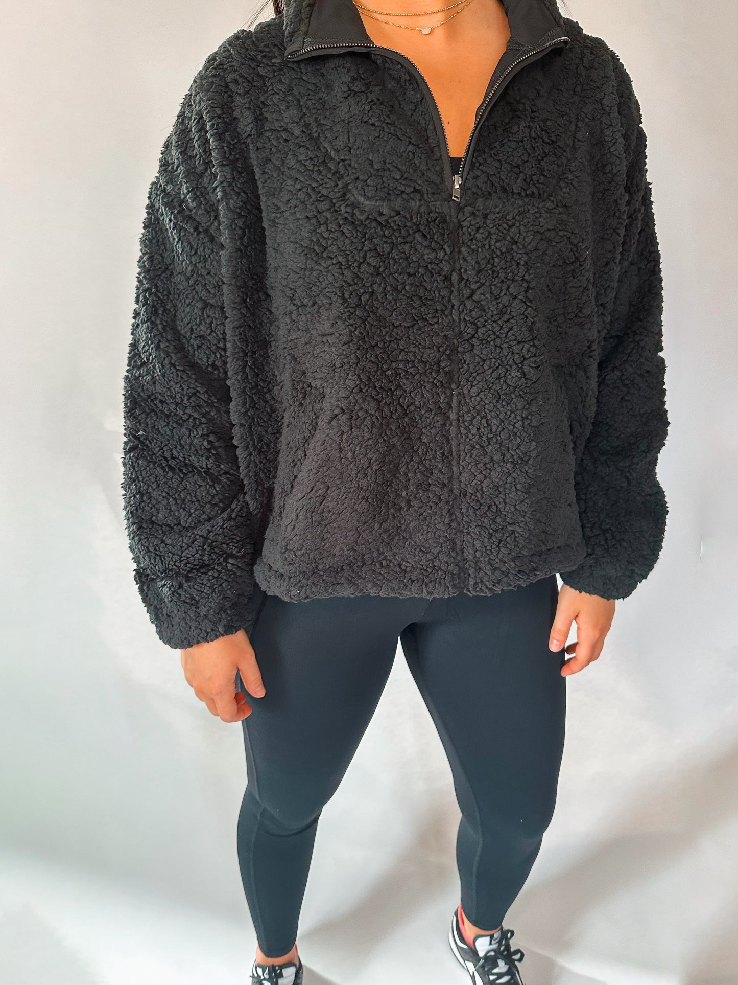 black fleece pullover