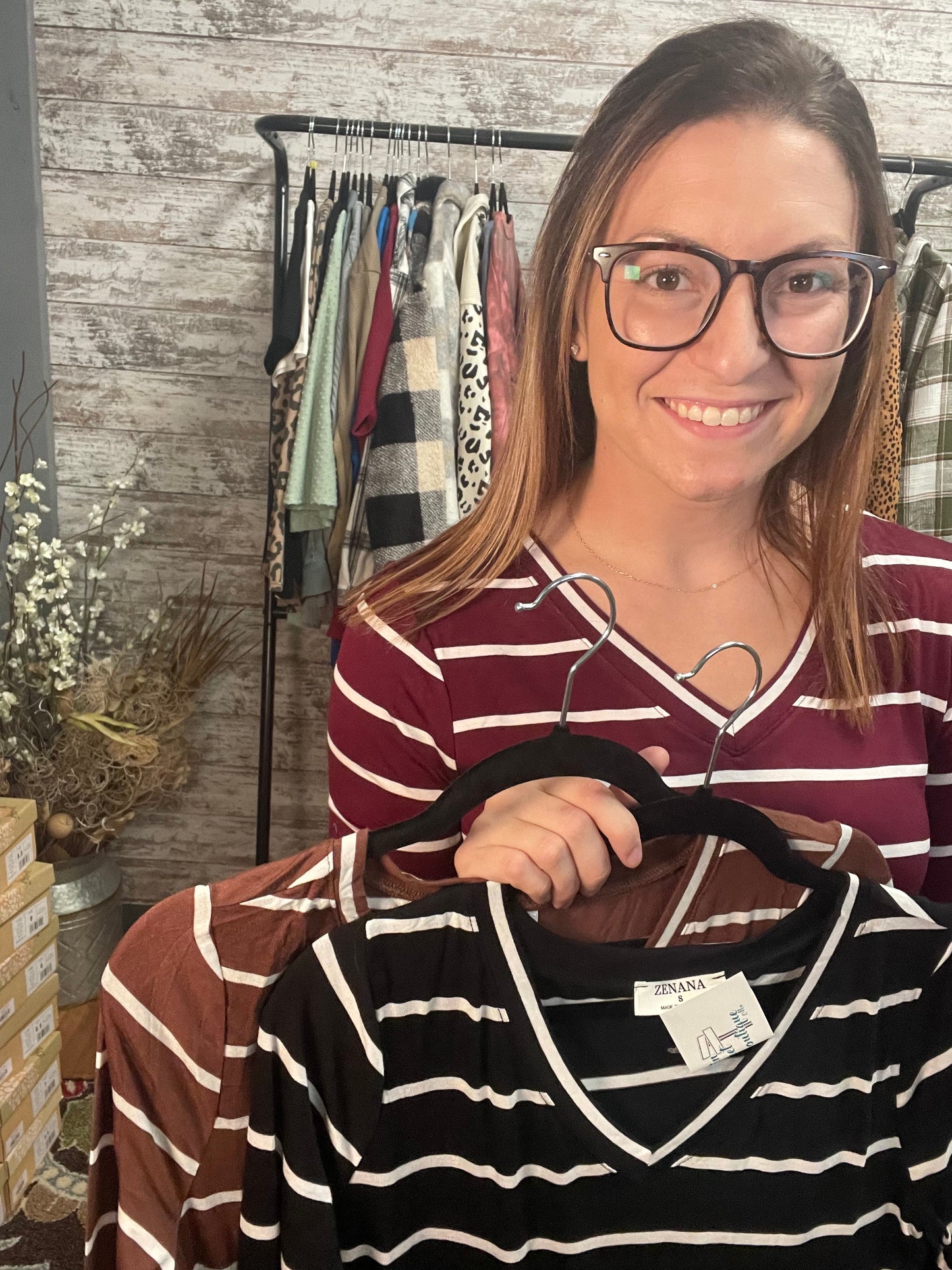 Striped V Neck Dolphin Hem Top