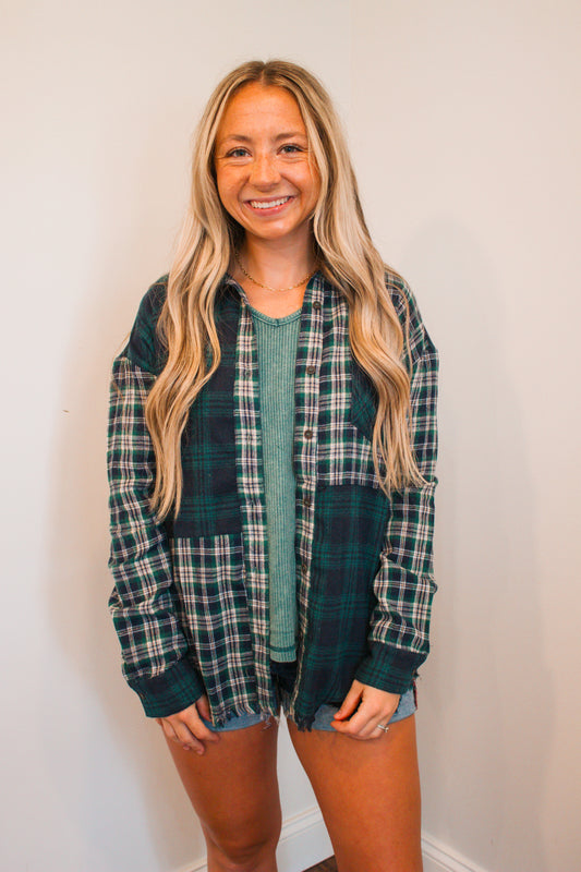 green mixture color block flannel