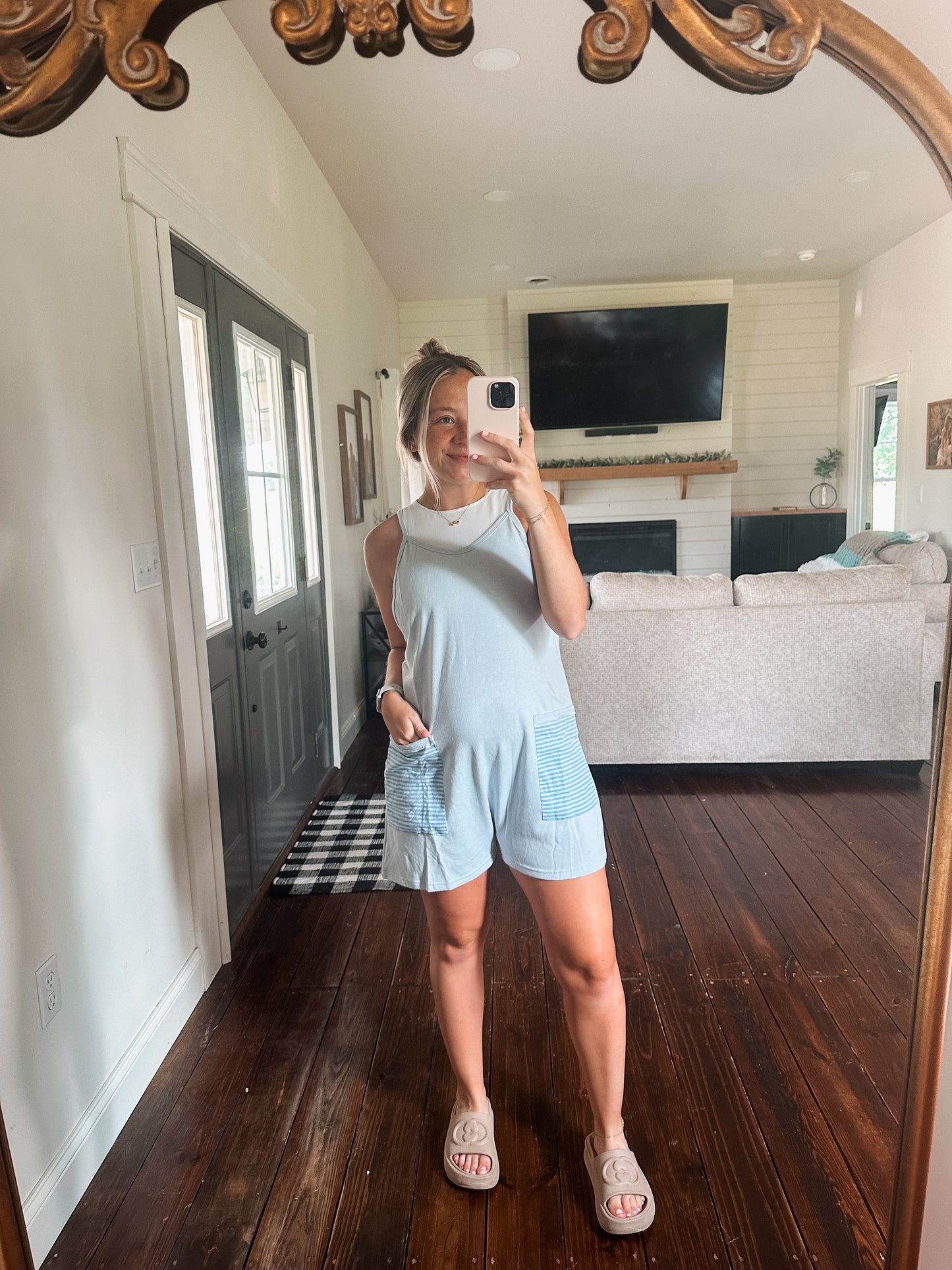 cotton terry romper in light blue