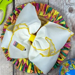 Pencil Embroidered Moonstitch Hair Bow