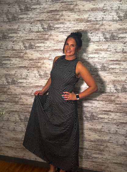 Polka Dot Open Back Tie Sleeveless Maxi Dress