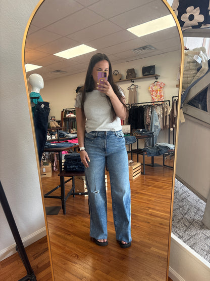 Judy Blue Vintage Wash Destroyed Wide Leg Jean