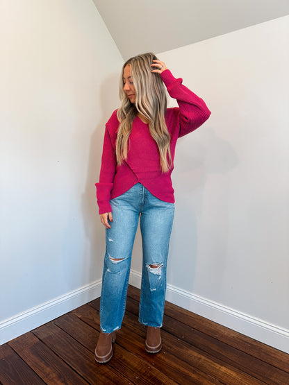 magenta crossover sweater