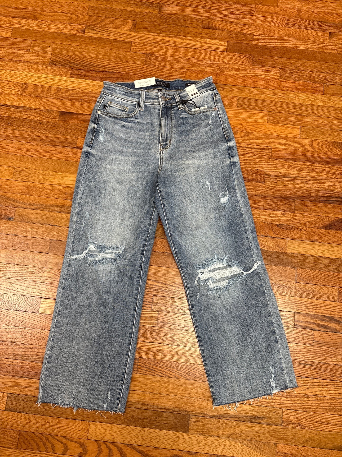 Judy Blue Light Wash Distressed Wide Crop Jeans