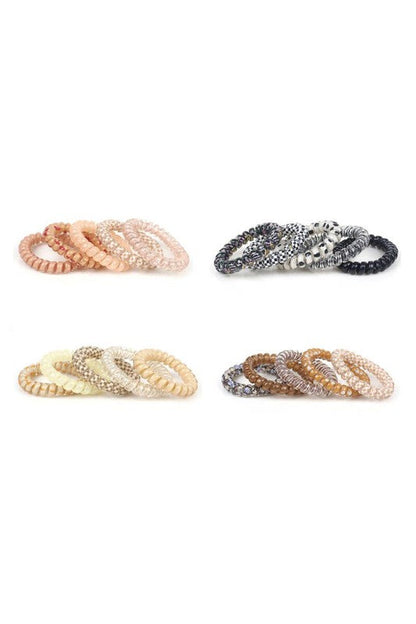 Solid - Flower - Checker Hair Coil Tie, Mix of 5 Set