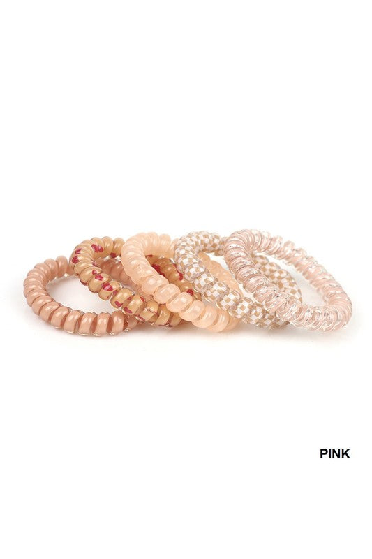 Solid - Flower - Checker Hair Coil Tie, Mix of 5 Set