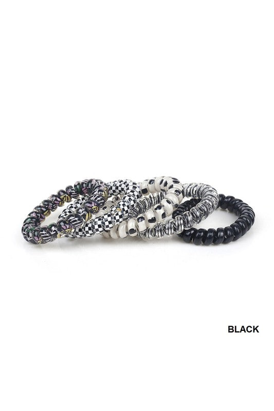 Solid - Flower - Checker Hair Coil Tie, Mix of 5 Set