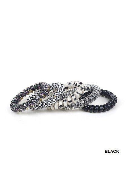 Solid - Flower - Checker Hair Coil Tie, Mix of 5 Set