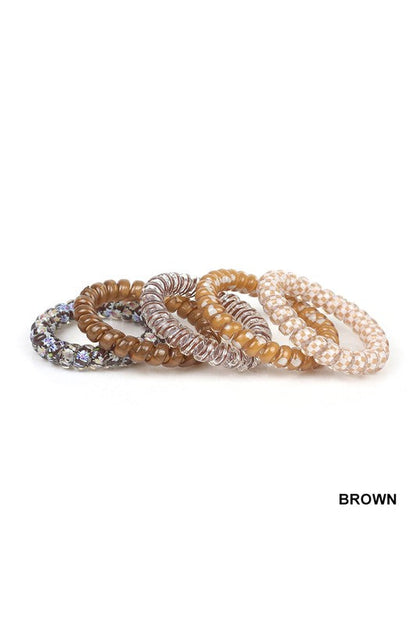 Solid - Flower - Checker Hair Coil Tie, Mix of 5 Set