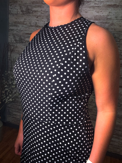 Polka Dot Open Back Tie Sleeveless Maxi Dress
