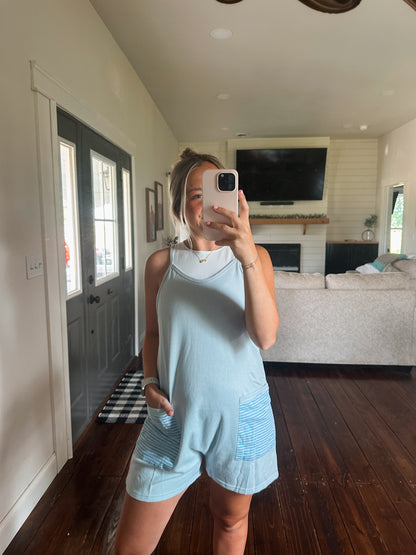 cotton terry romper in light blue