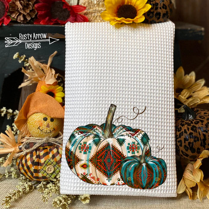 Turquoise & Red Pumpkins Hand Towel