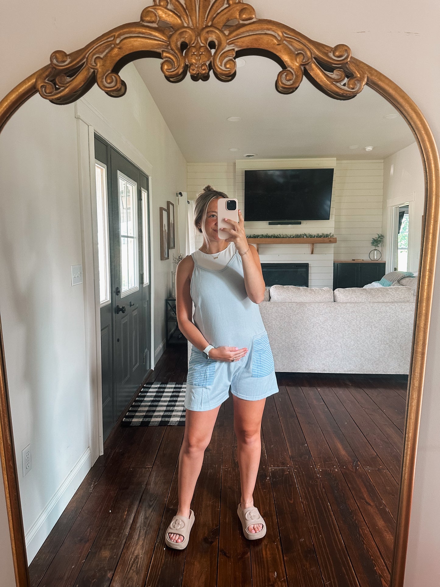 cotton terry romper in light blue