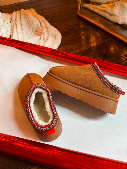 chestnut platform slippers