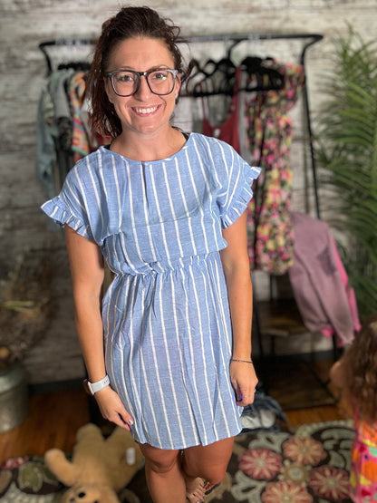 Striped Perfection Ruffle Sleeve A Line Dress