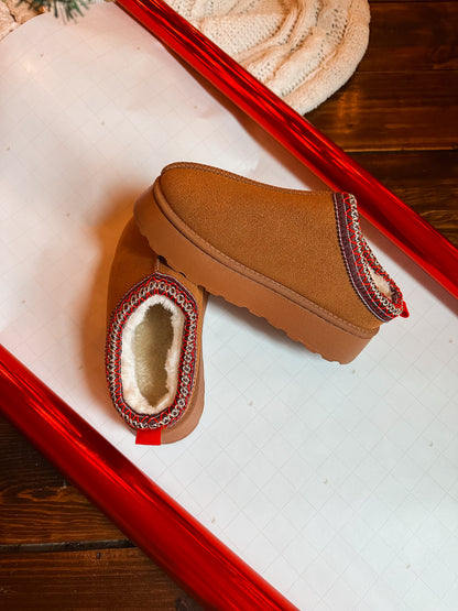 chestnut platform slippers