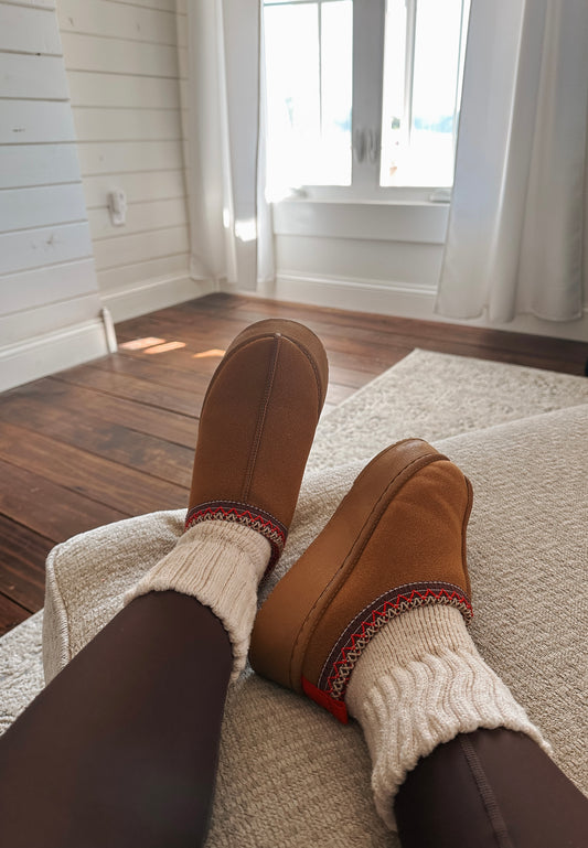 chestnut platform slippers