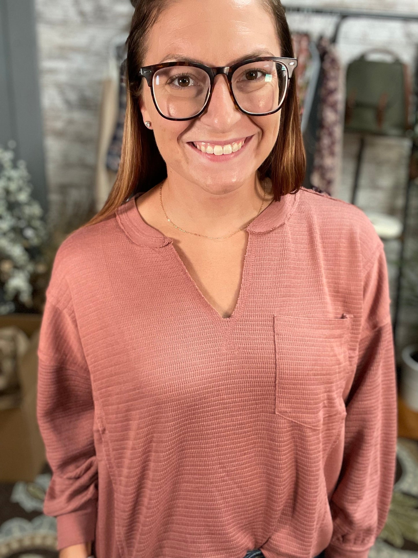 Oversized Split Neck Top