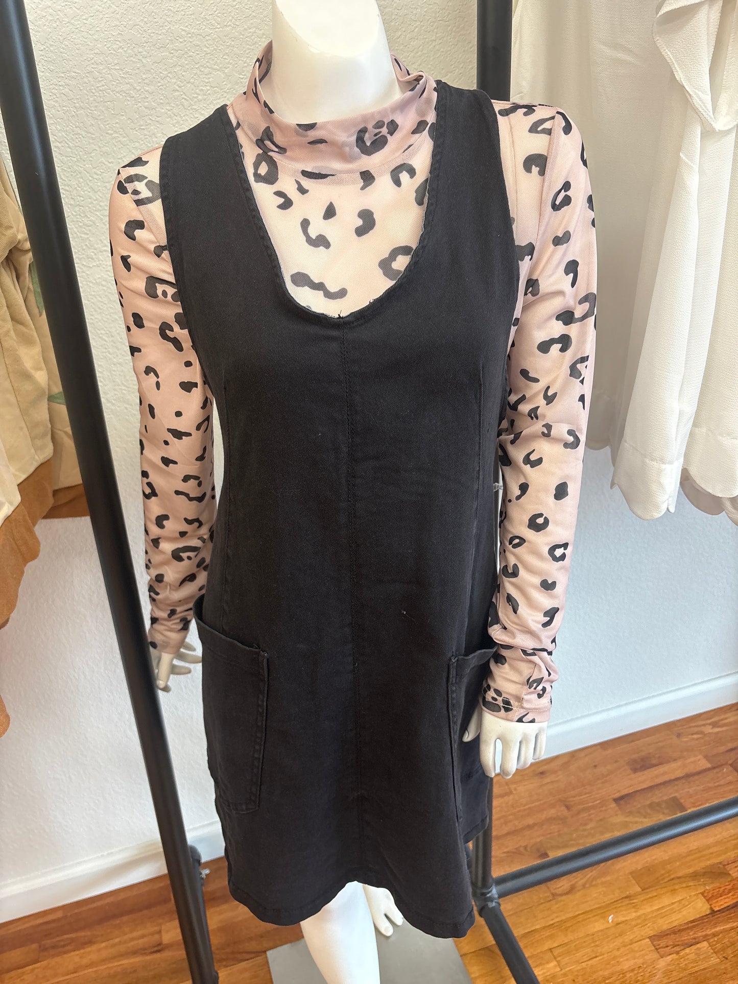 Washed Adjustable Strap Denim Overall Dress