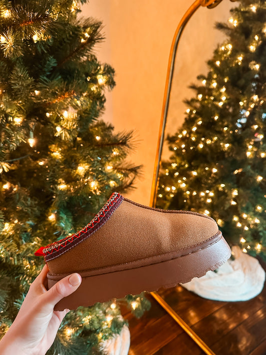 chestnut platform slippers