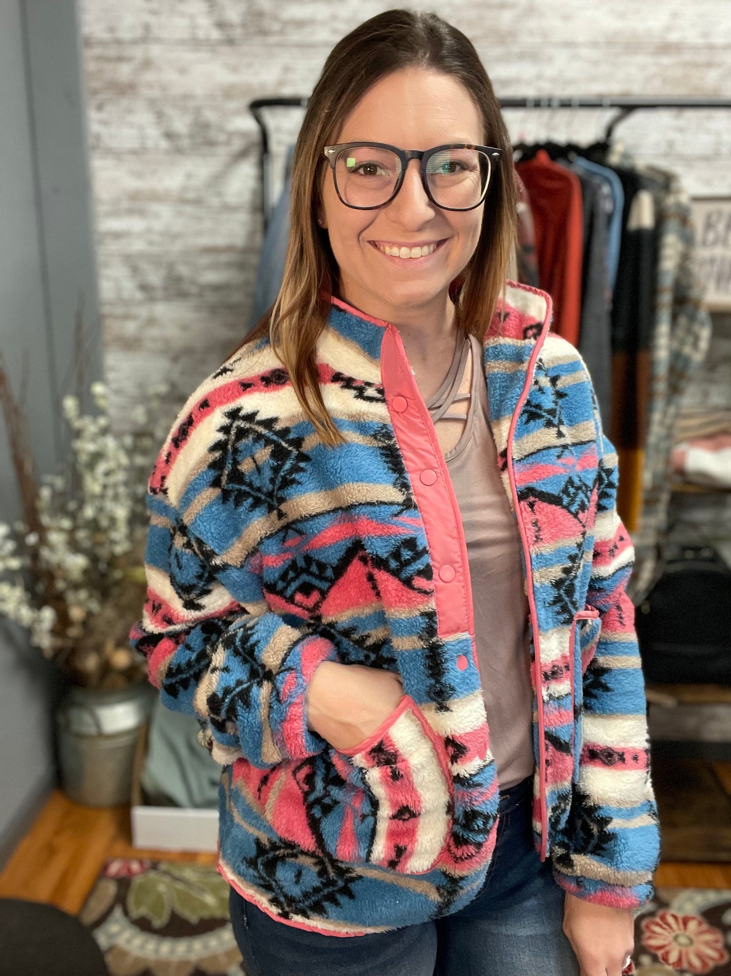 Tribal Print Fleece Jacket