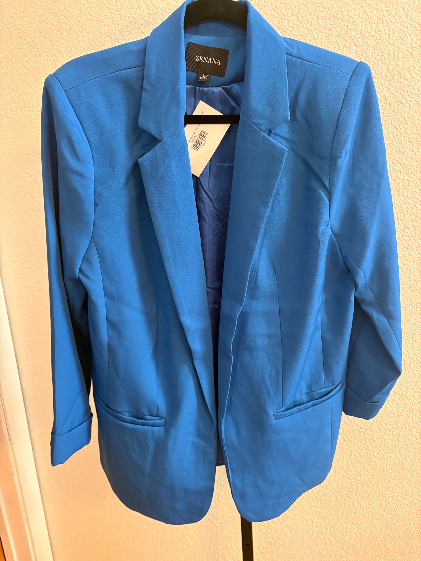 Woven Long Sleeve Open Front Blazer