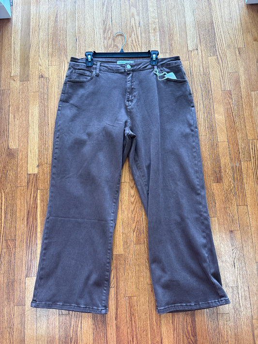 Mocha Garment Dyed Cropped Wide Leg Jeans