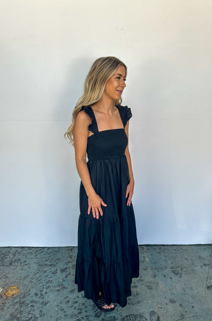 black ruffled maxi