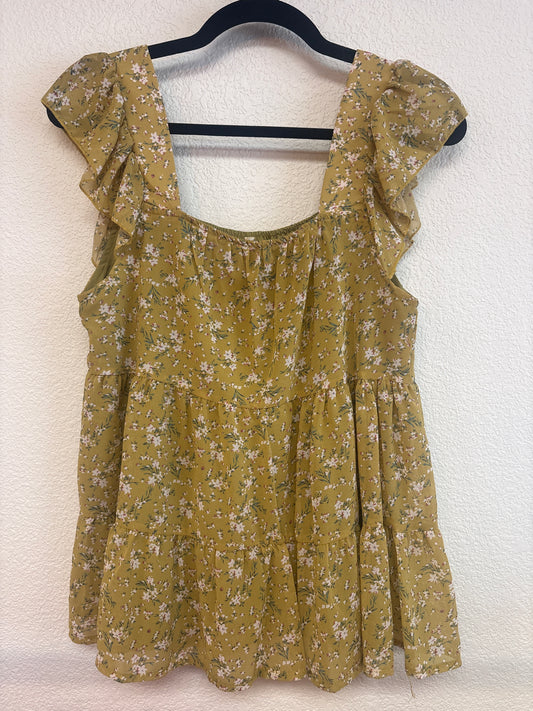 Temperament Floral Square Neck Top