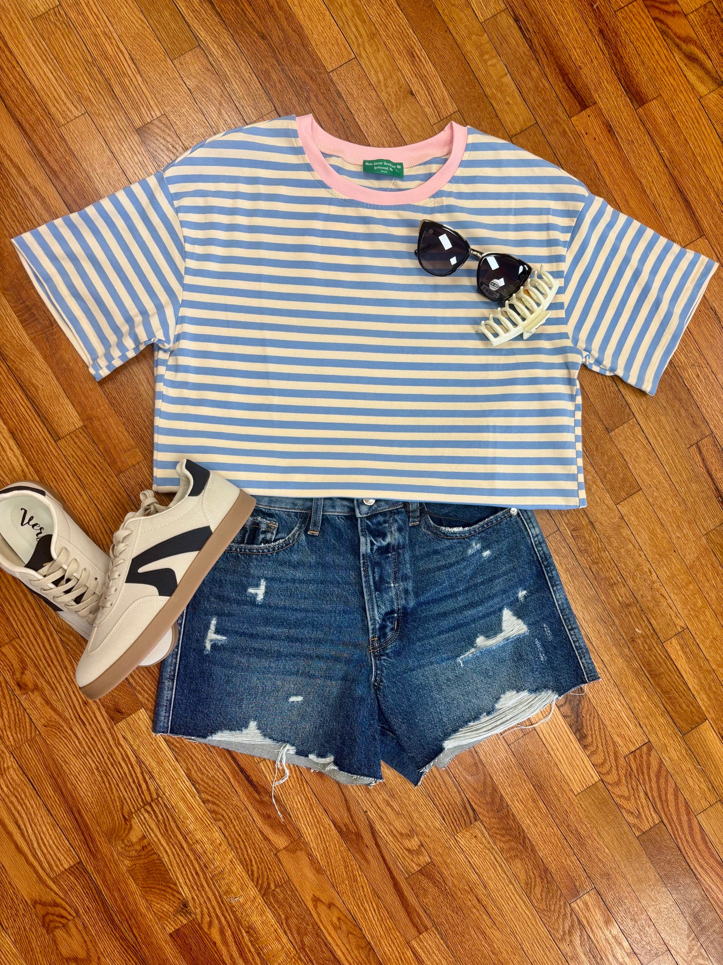 Spring Contrast Crew Neck Drop Shoulder