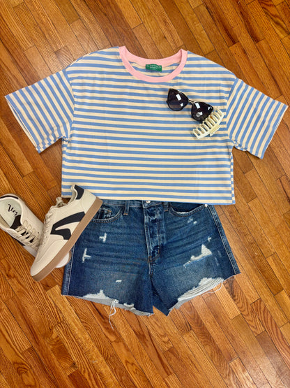 Spring Contrast Crew Neck Drop Shoulder