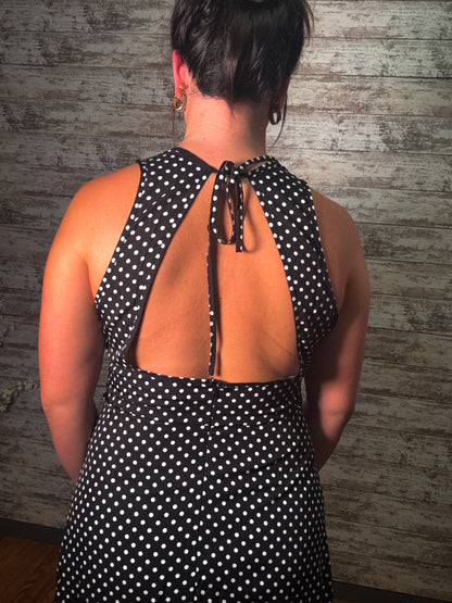 Polka Dot Open Back Tie Sleeveless Maxi Dress