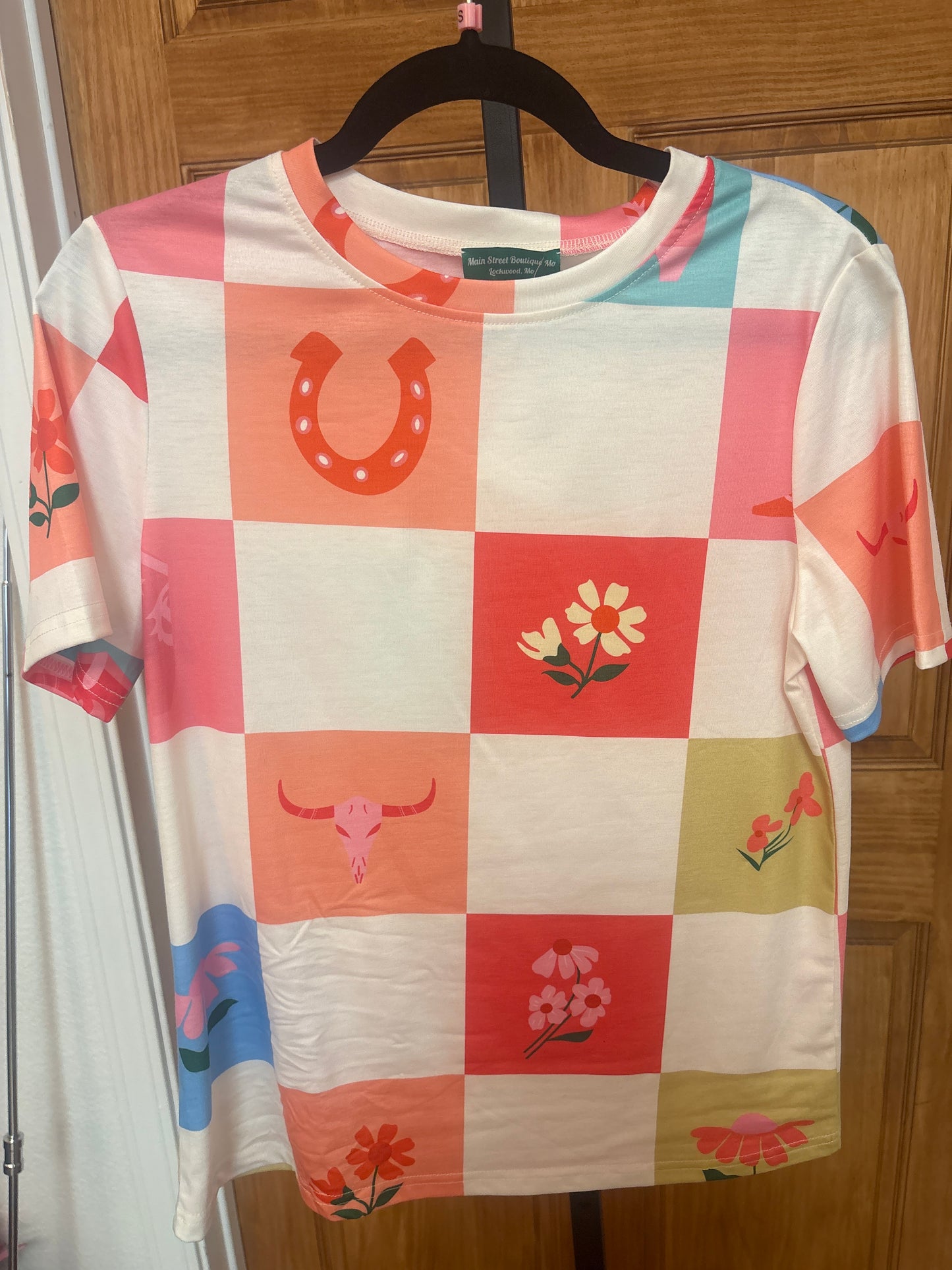 Checker Western Crewneck T Shirt
